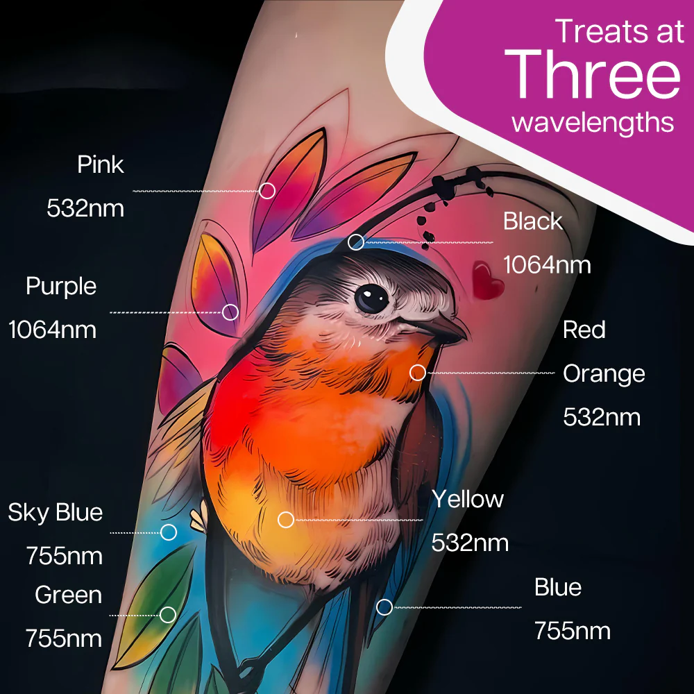 Image showing all colours and 3 wavelengths 532nm 755nm and 1064nm